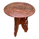 Round folding side table made of carved solid wood.