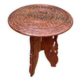 Table d'appoint circulaire pliable en bois massif sculpté