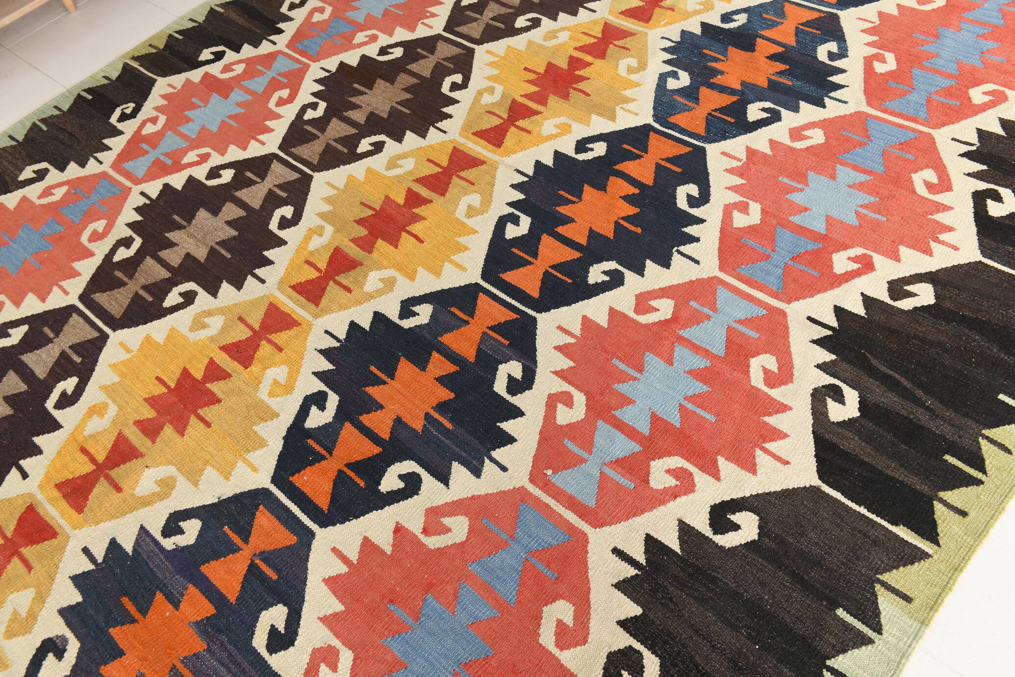 8x12 Kilim Red & Navy Blue Persian Kilim Rug, 255x376Cm