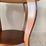 Vintage round oak coffee table with 2 trays