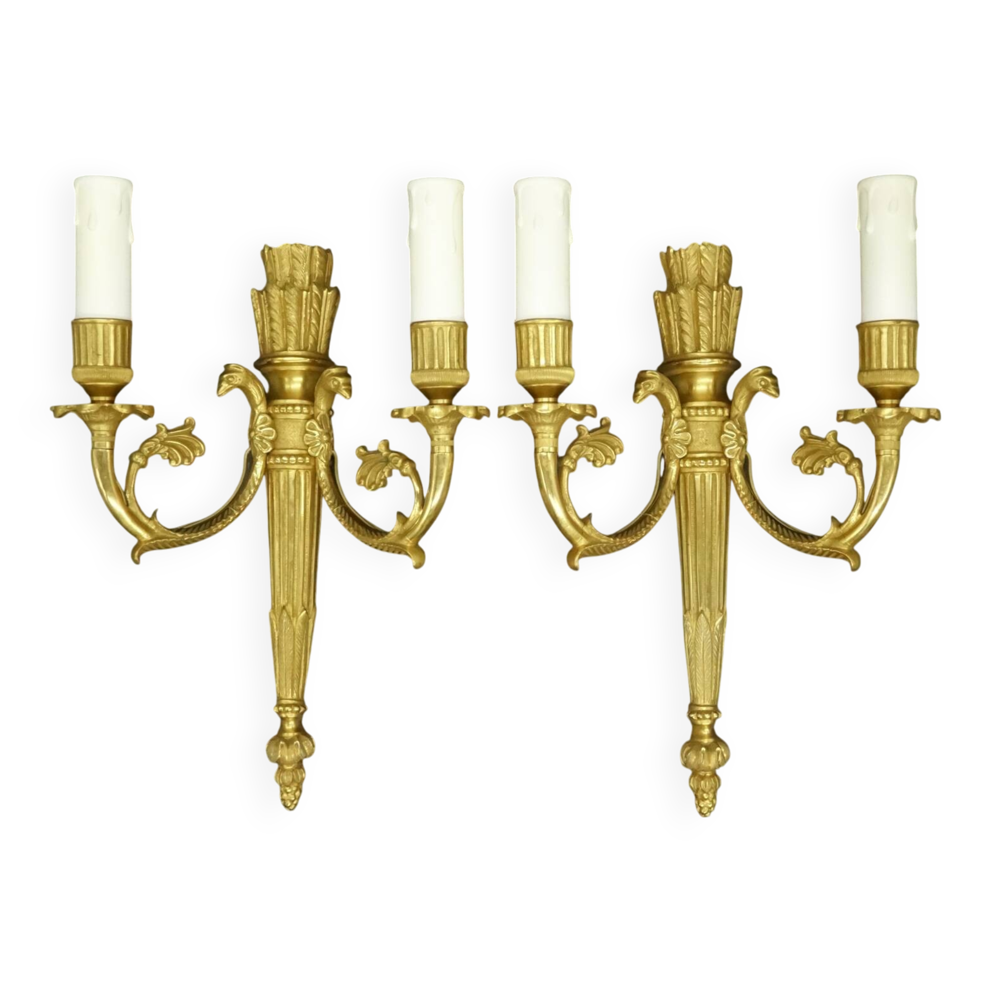 Pair of sconces, quivers and eagle heads, Louis XVI style - gilded bronze