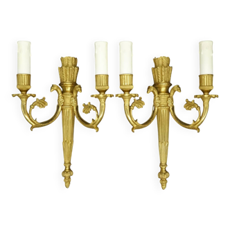 Paire d'appliques, carquois et têtes d'aigle, style Louis XVI - bronze doré