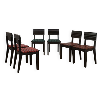 Ensemble de 6 chaises de salle à manger françaises en chêne, années 1940