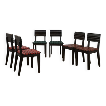 Ensemble de 6 chaises de salle à manger françaises en chêne, années 1940