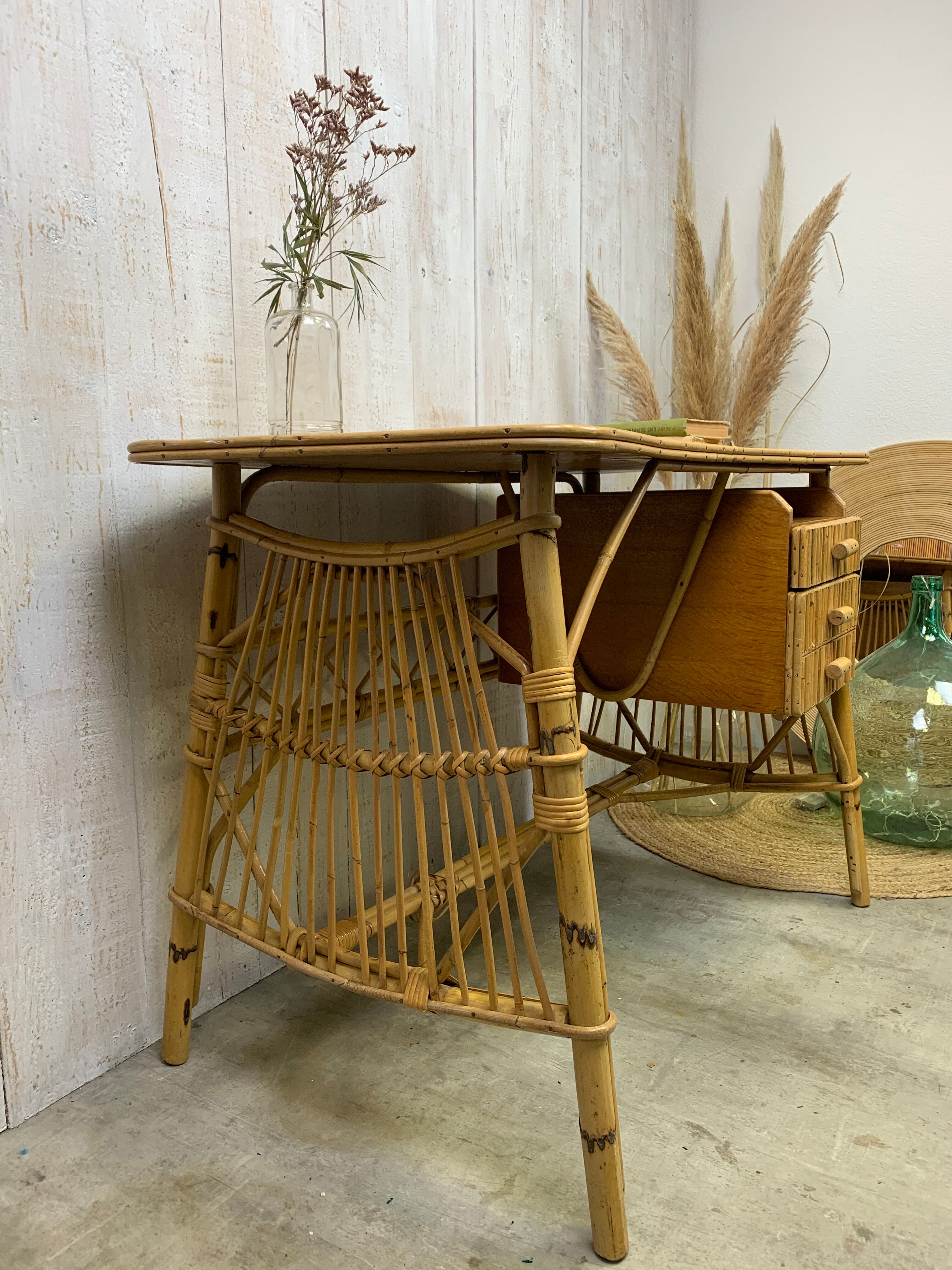 Louis Sognot rattan desk