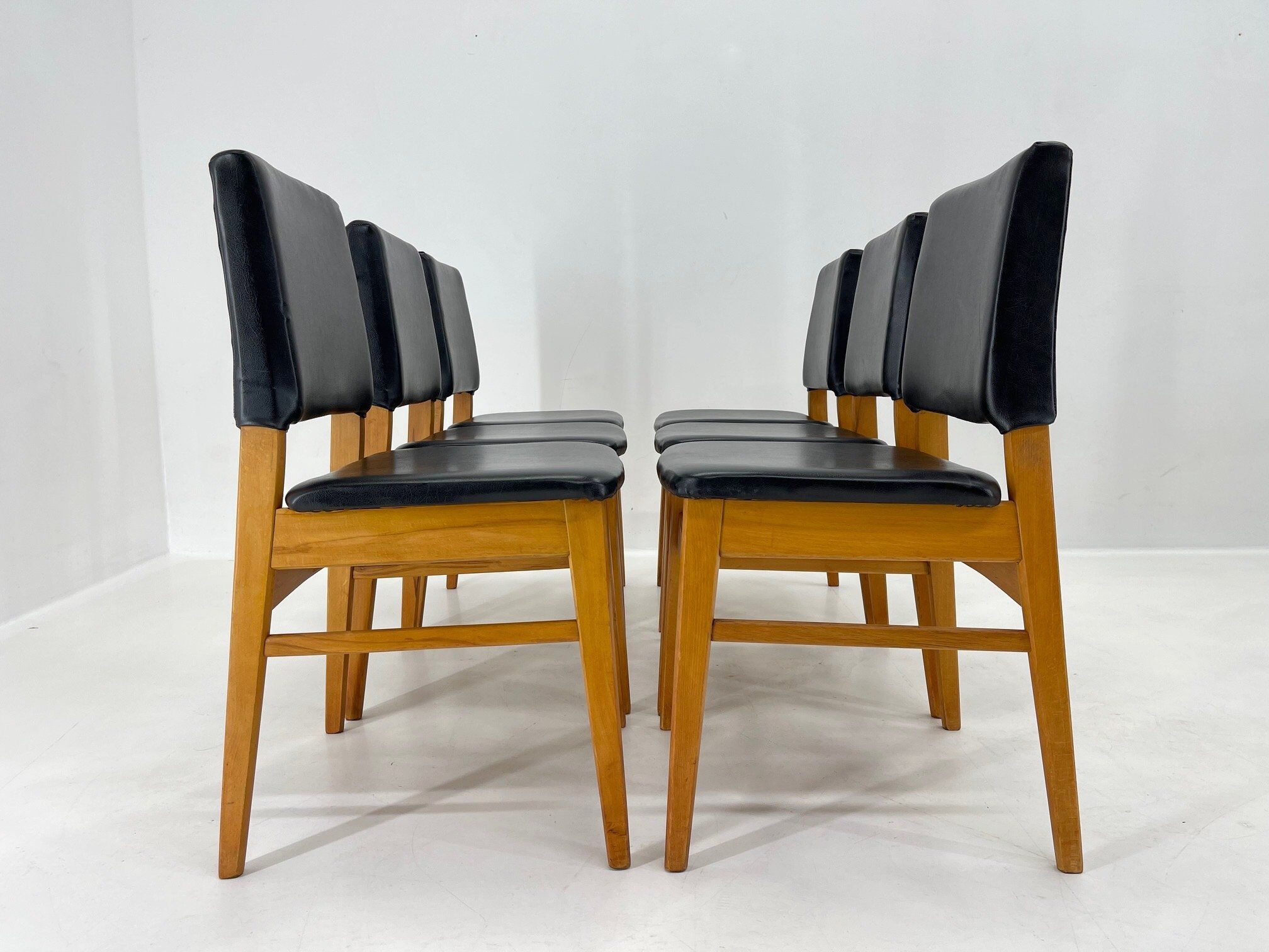 Set of 6 Leatherette & Wood Chairs, Czechoslovakia, 1960's