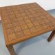 Vintage square coffee table in oak wood and ceramic from the 60s and 70s