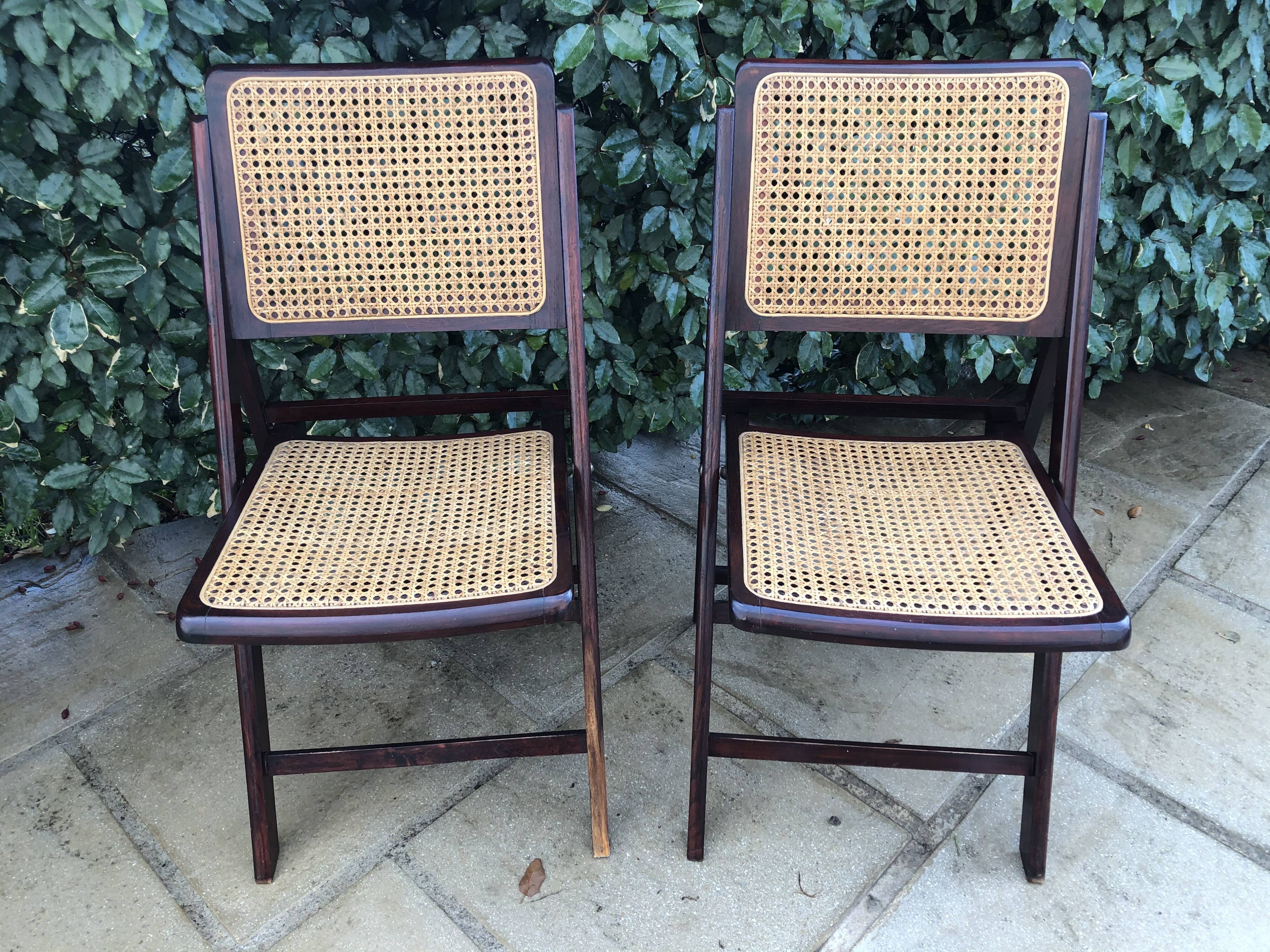 Wooden folding chairs and canne wicker