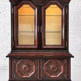Baroque style backlit display cabinet in wood, glass and velvet