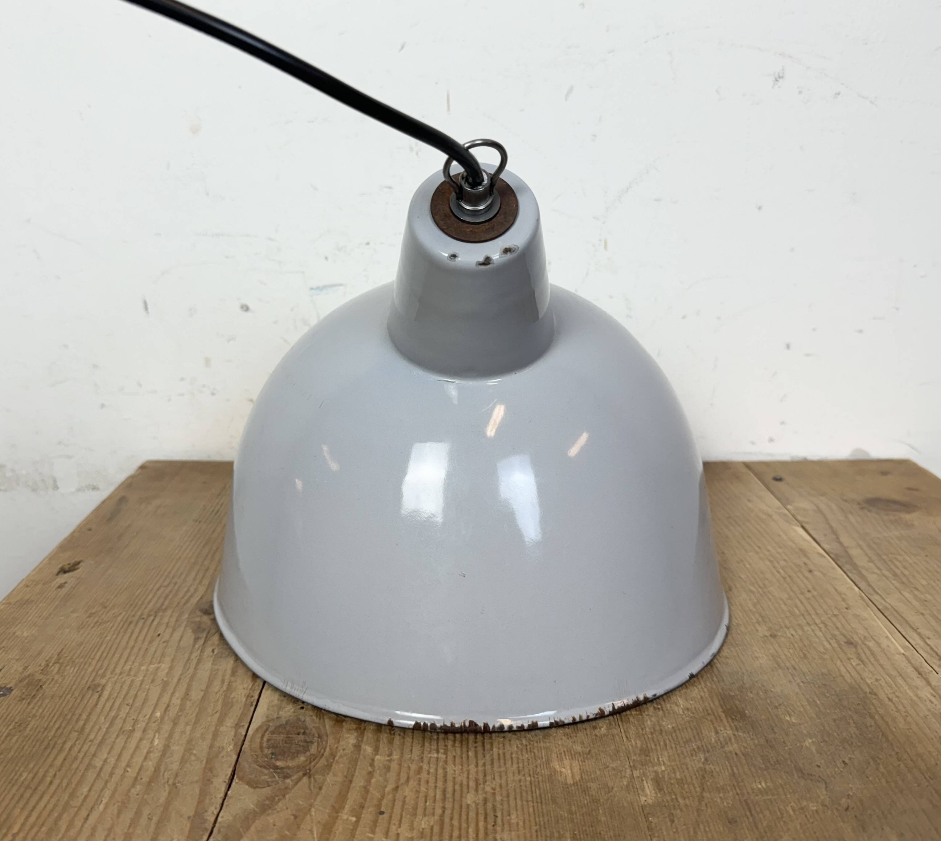 Industrial Grey Enamel Factory Pendant Lamp, 1960s