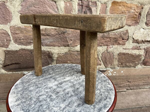 Tabouret de traite tripode, art paysan alsace, france 1920