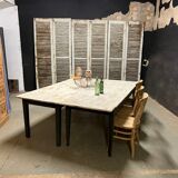 Black farmhouse table and white patinated top