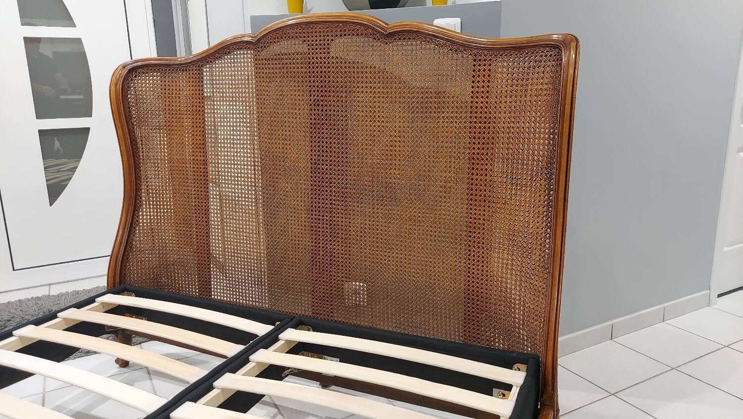 Louis XV style double cane basket bed, mid-20th century