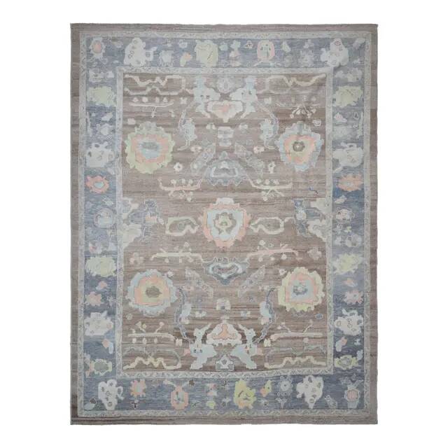 1970s Vintage Oushak Handmade Wool Brown Oversized Area Rug 314x392