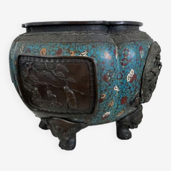 Planter meiji 1800-1850 bronze cloisonné