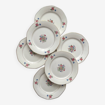 6 assiettes plates fleuries "Nice" Digoin et Sarreguemines vintage