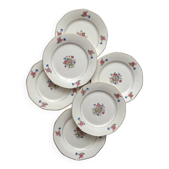 6 vintage flowered dinner plates "Nice" Digoin and Sarreguemines