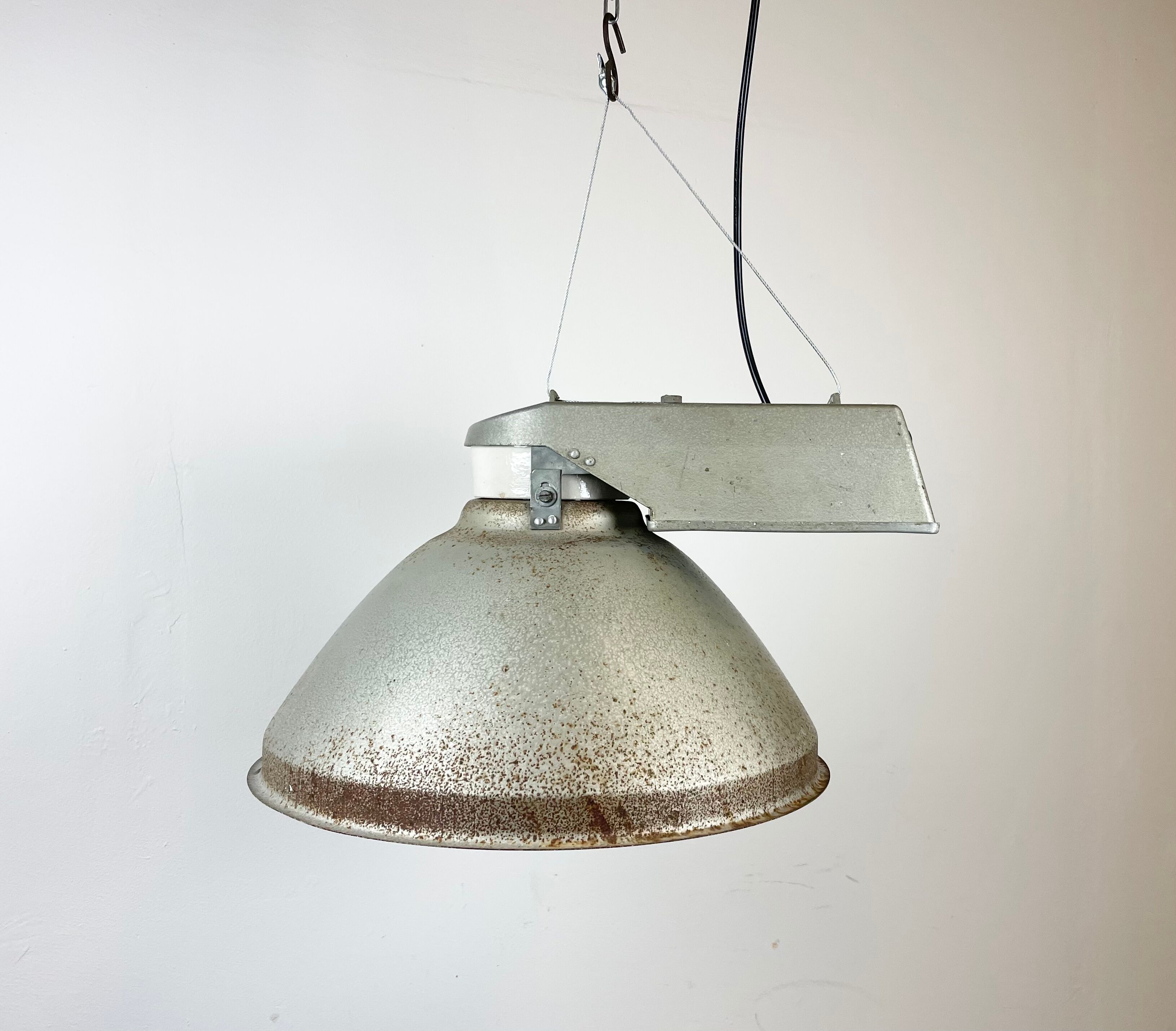 Industrial Factory Pendant Lamp with Frosted Glass Cover, 1970s
