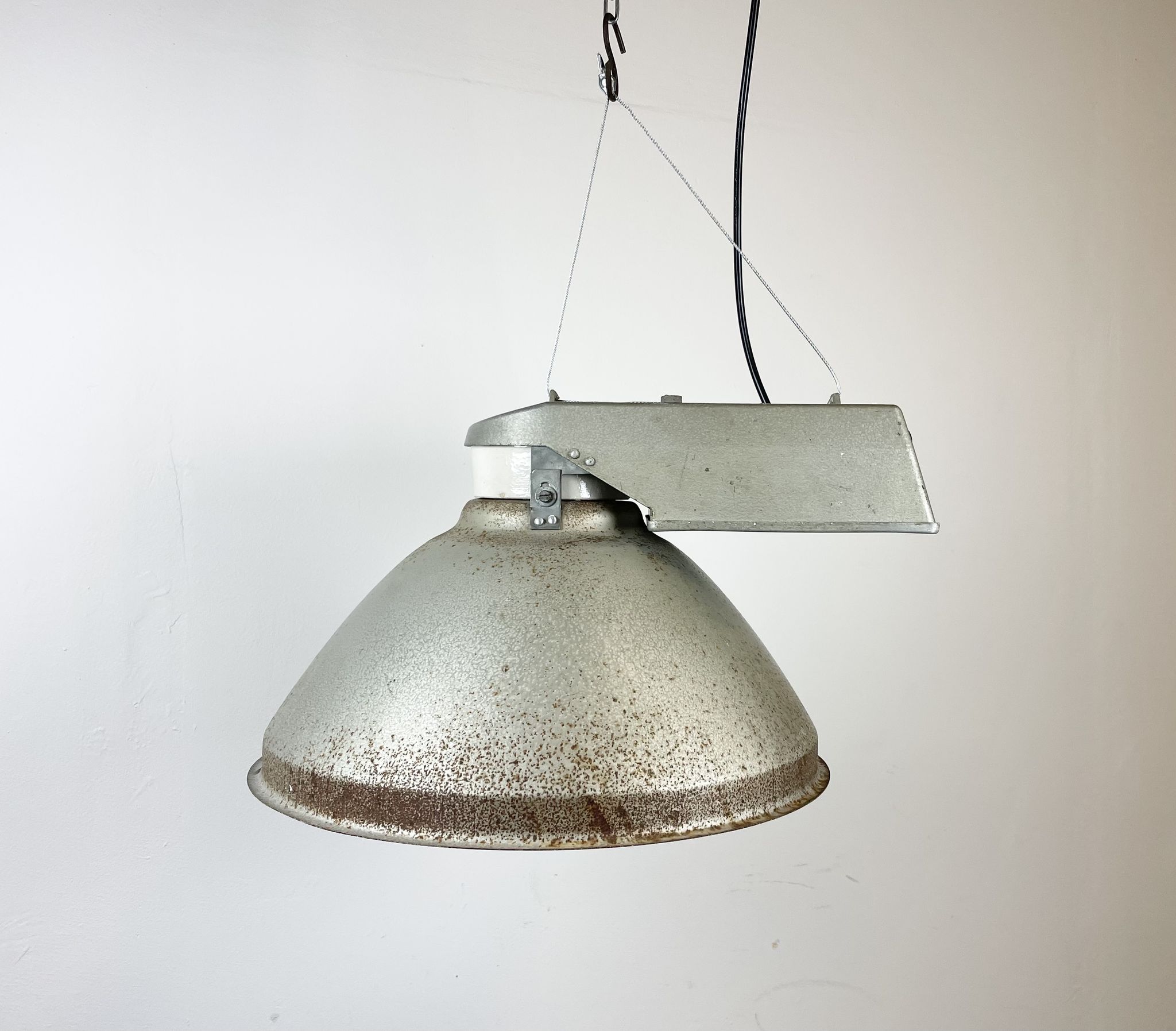 Industrial Factory Pendant Lamp with Frosted Glass Cover, 1970s