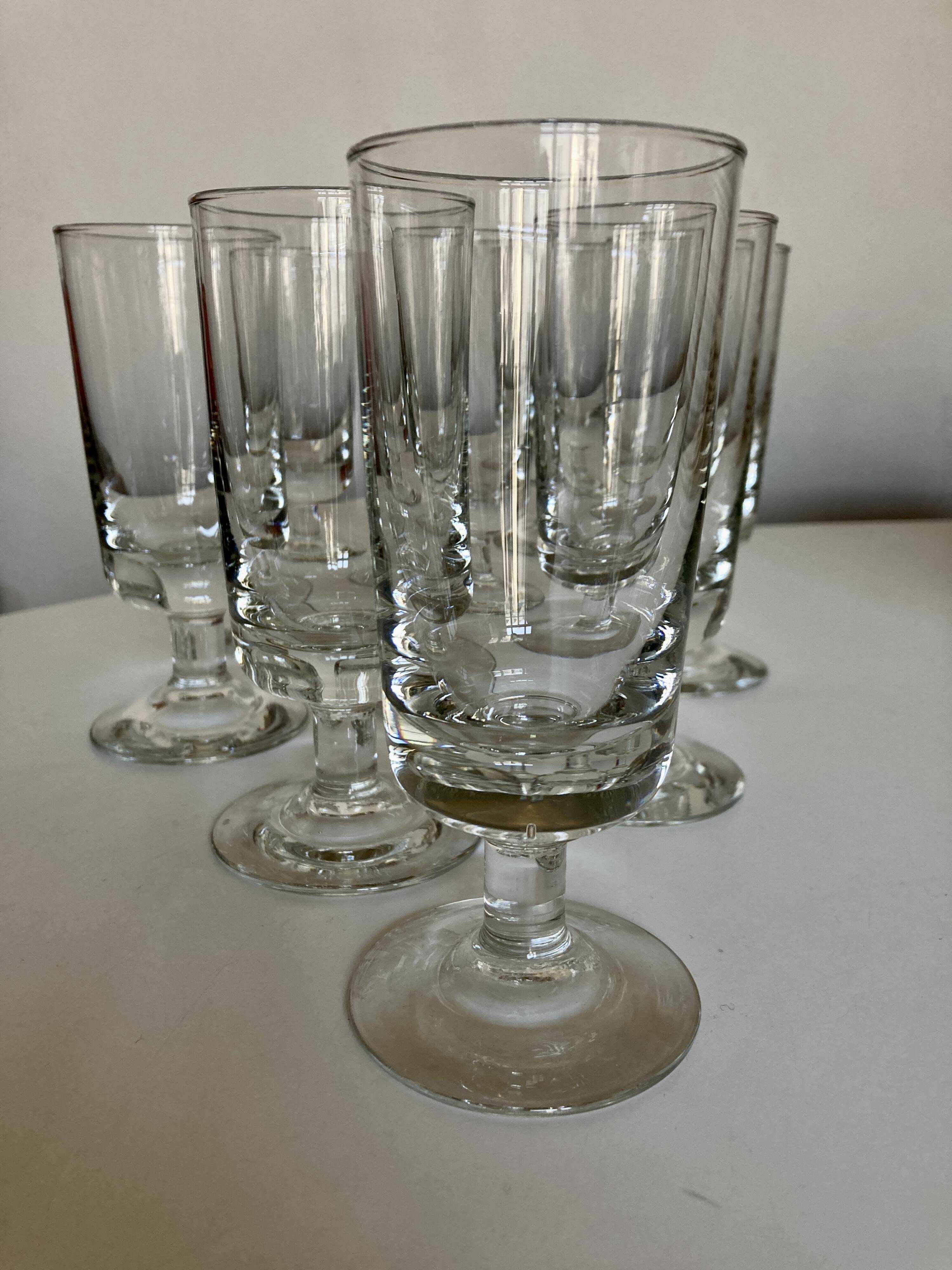 Set of 9 modernist half crystal water wine roller glasses 1960