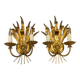 Pair of Hollywood Regency Style Gilt Metal Wheat Sheaf Wall Sconces, 1970s