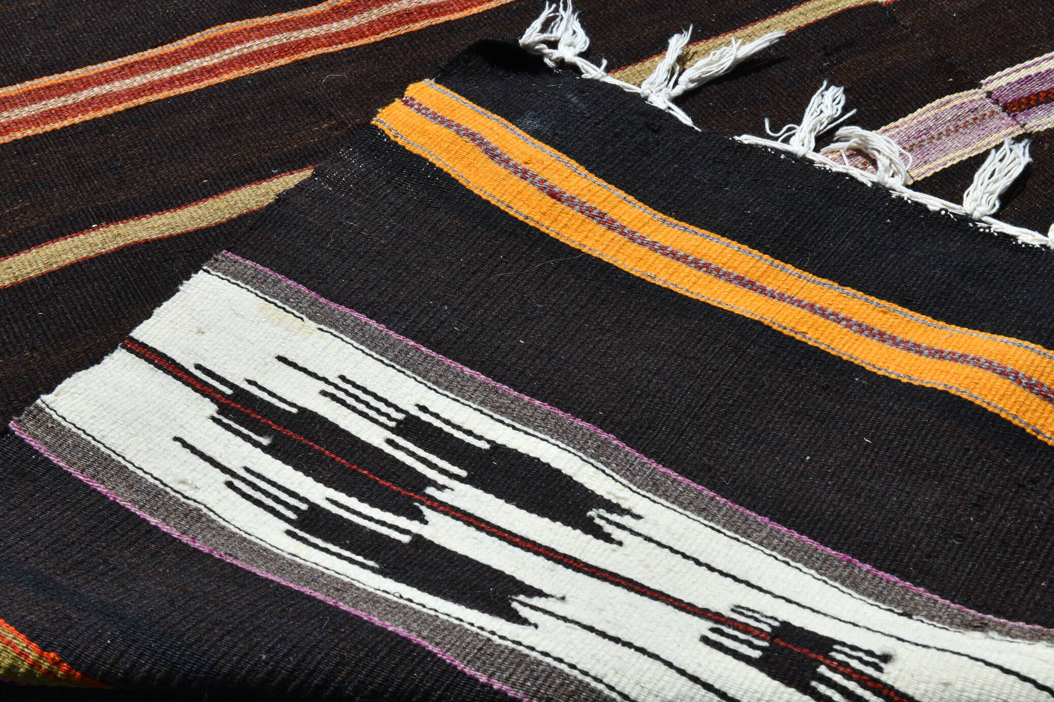 %100 Wool Striped Moroccan Pattern Turkish Kilim Rug, 181x305 Cm