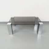 Vintage Italian coffee table Cidue in smoked glass and chrome metal from the 70s