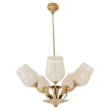 Mid-century brass and glass pendant light by Sario, Finland, 1950s.