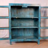 Old display case in Burmese teak with original blue patina
