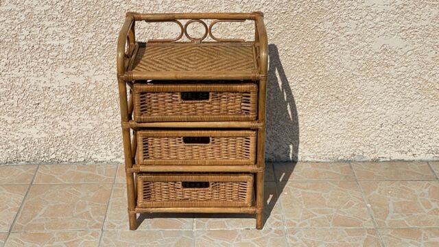 Cabinet with vintage rattan drawers