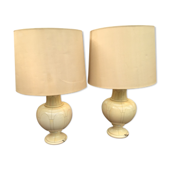 Jean Roger in Paris. Pair of ceramic baluster lamps decorated with arches and ivory imitation