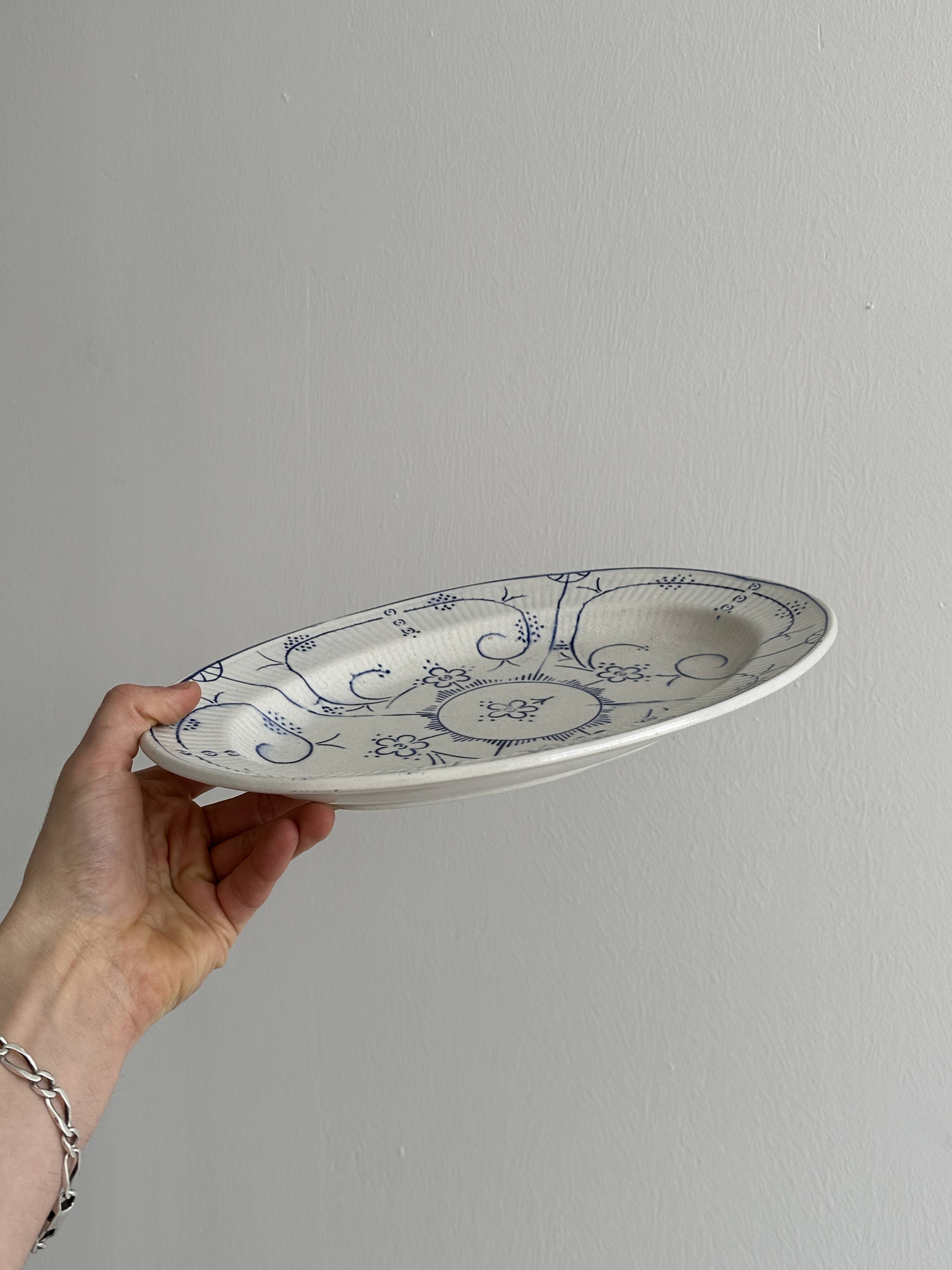 Vintage blue and white ceramic oval dish