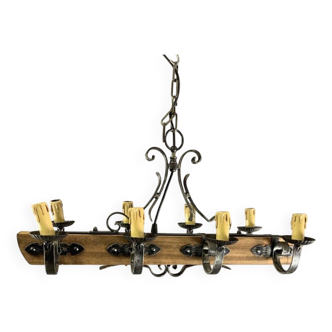 Lustre rustique en bois et métal