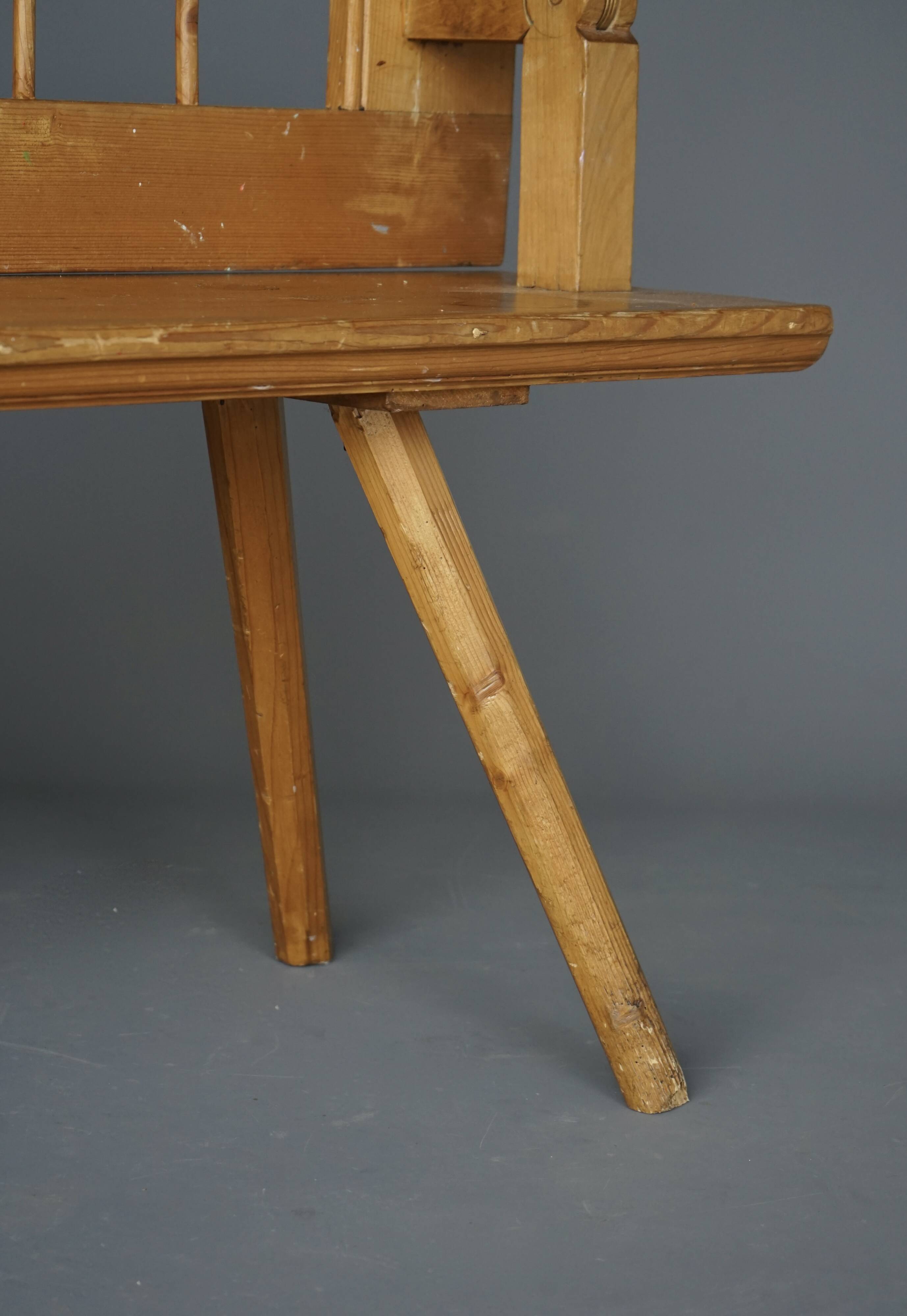 Scandinavian pine bench with turnable backrest, 1890s