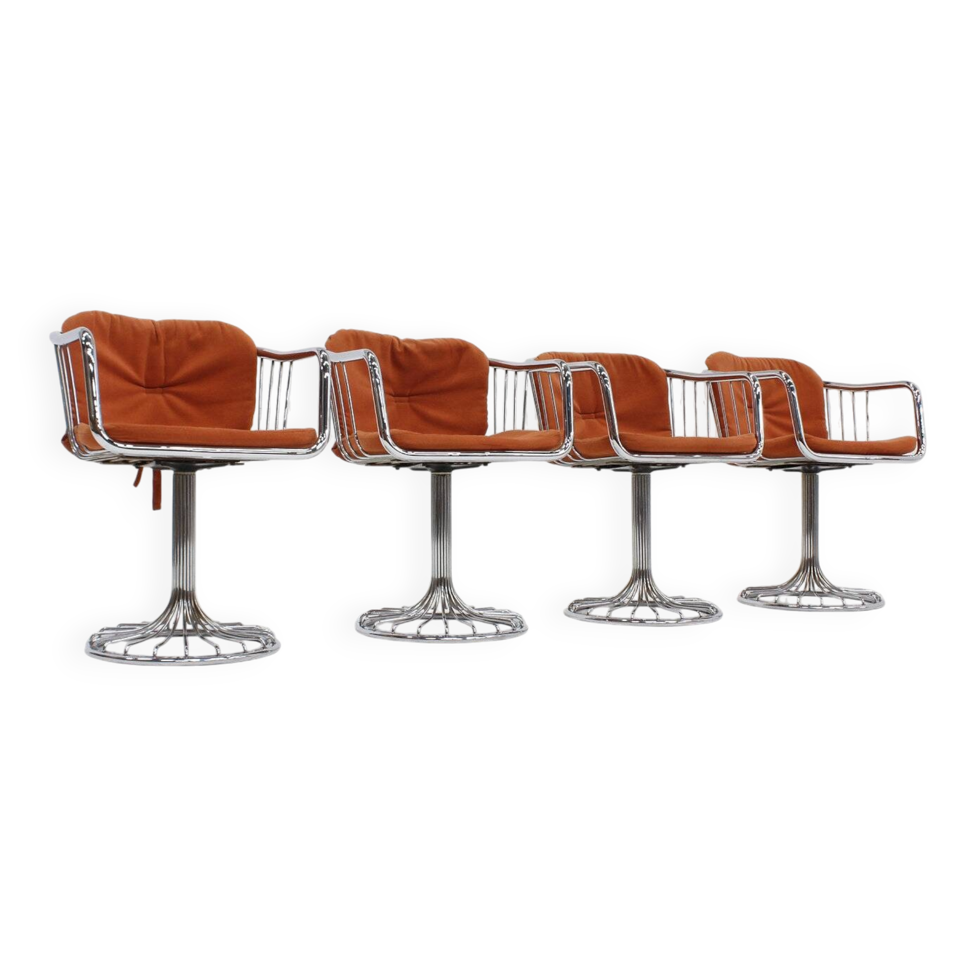 Set of 4 vintage chrome swivel dining room chairs 1970s