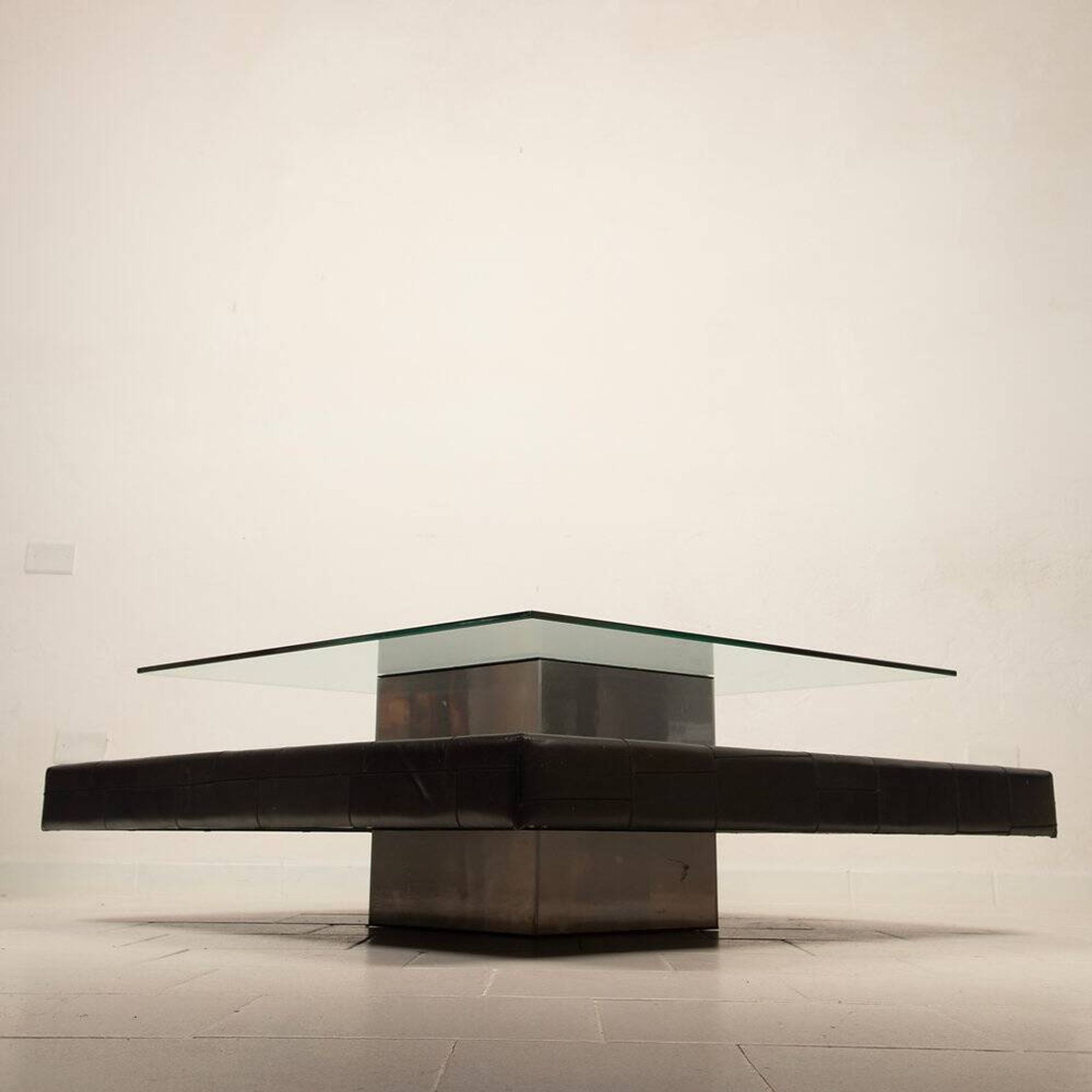 Coffee table with pecari leather base by Tito Agnoli for Caleido, 1970