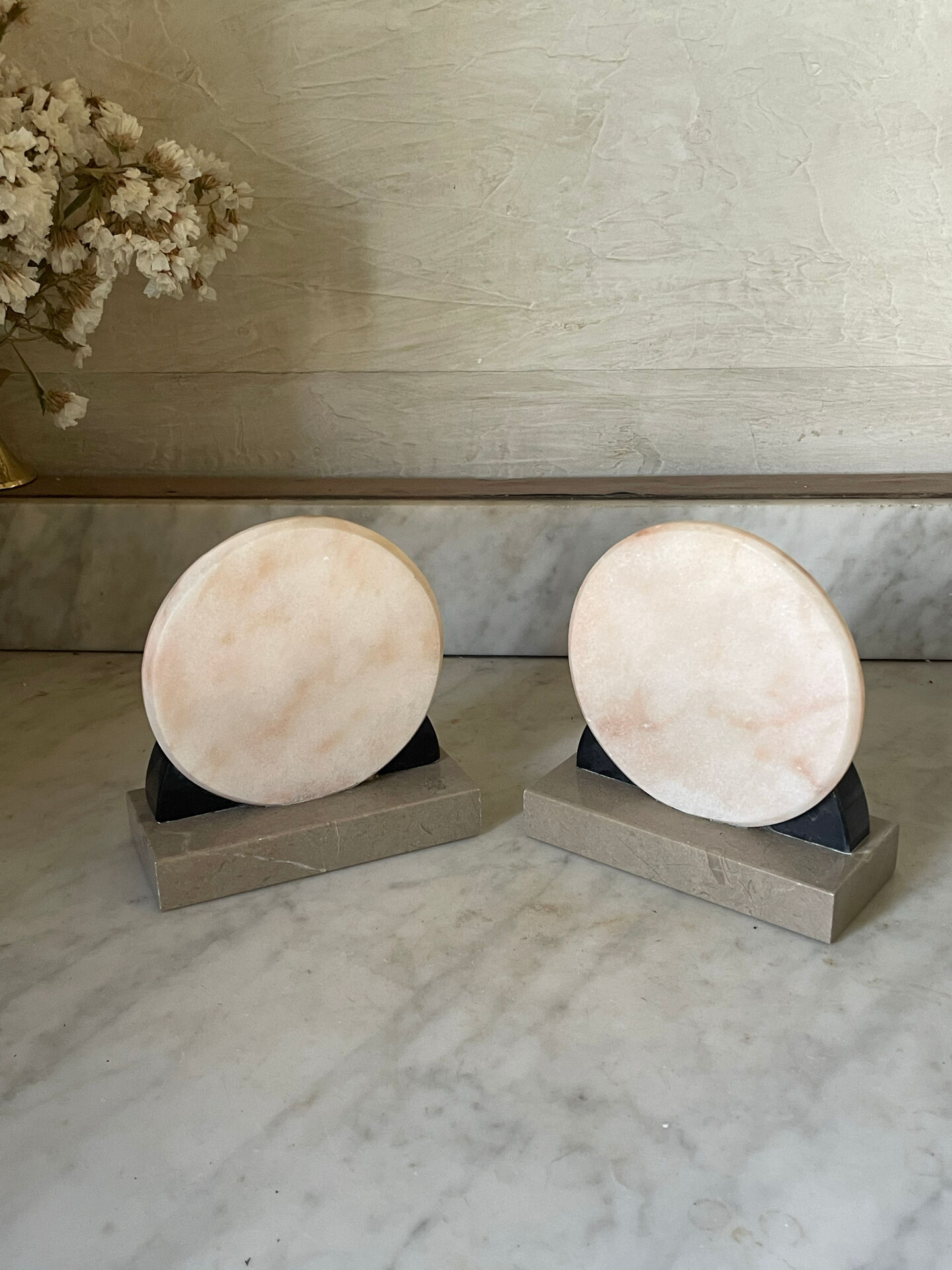 Pair of Art Deco marble and onyx bookends