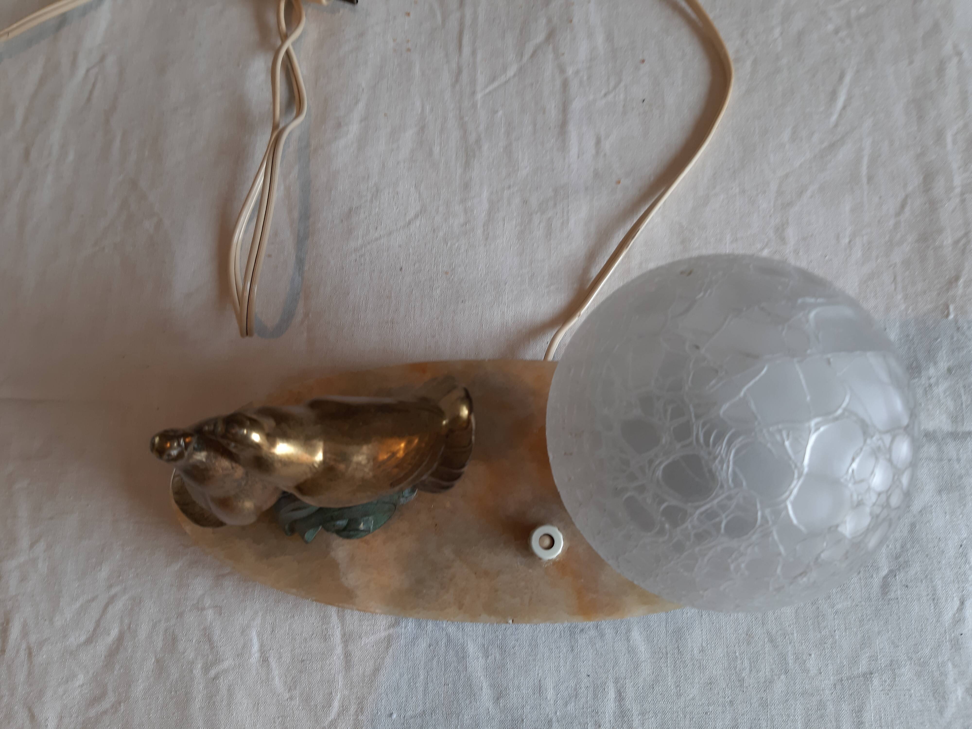 Lamp marble metal golden frosted glass 1940