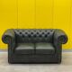 Vintage Green Leather Chesterfield Sofa: Two Seater