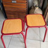 Set of 2 vintage red school stools
