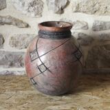 Raku vase with incised decoration