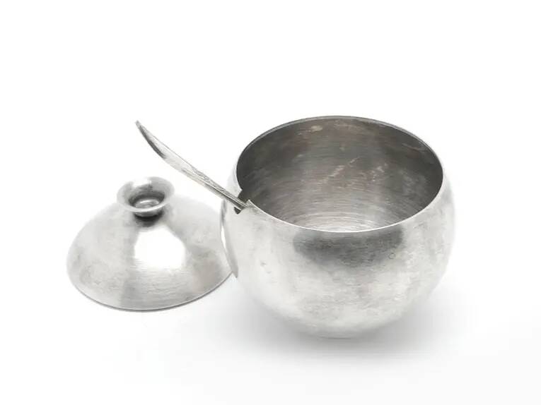 Mid-century modern sugar bowl, silver-plated brass, Poland, 1960s