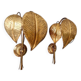 Large pair of brass floral wall sconces, 1960s