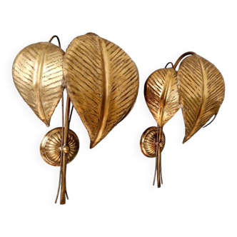 Large pair of brass floral wall sconces, 1960s