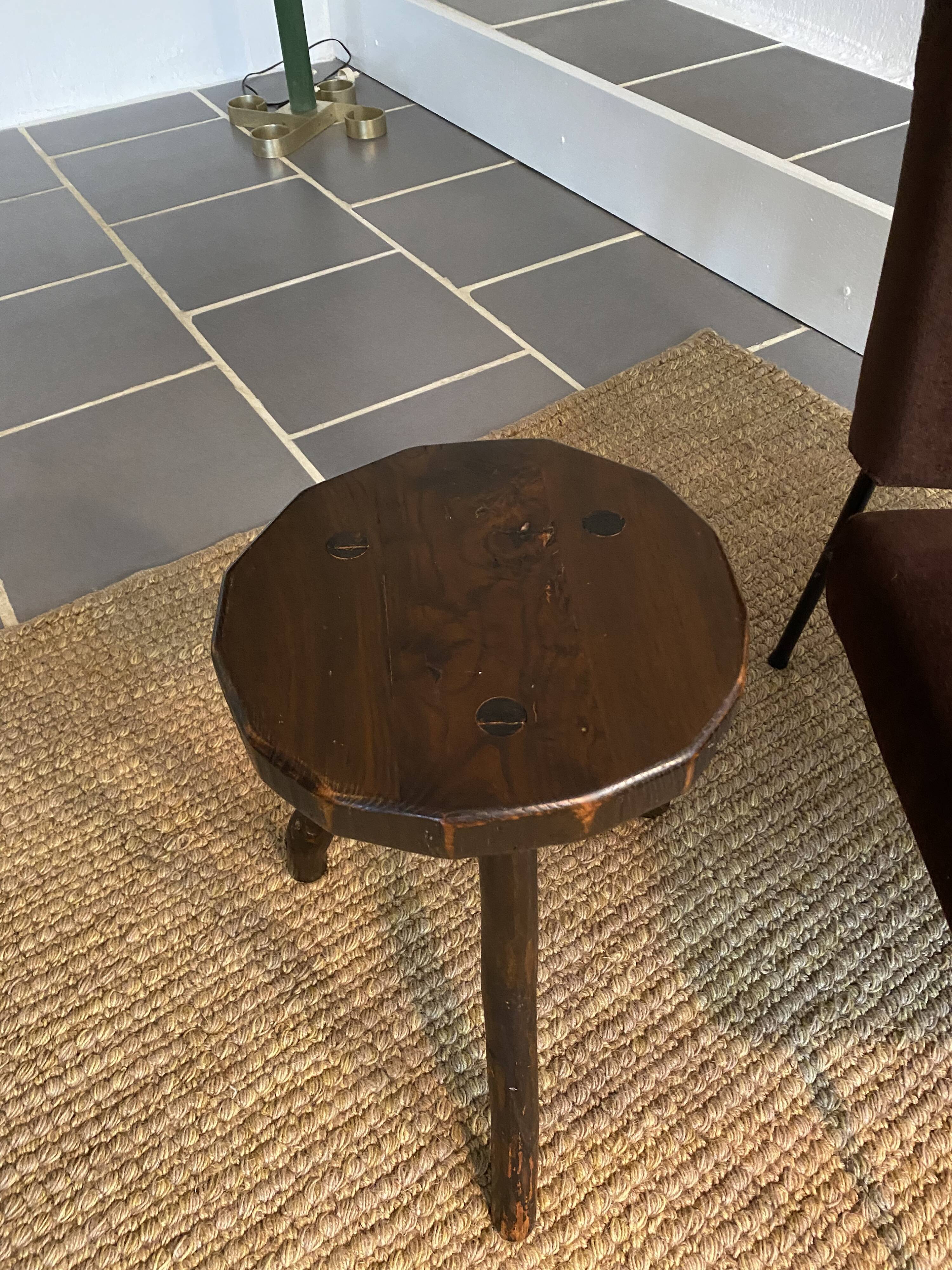 Vintage wood tripod stool or side table