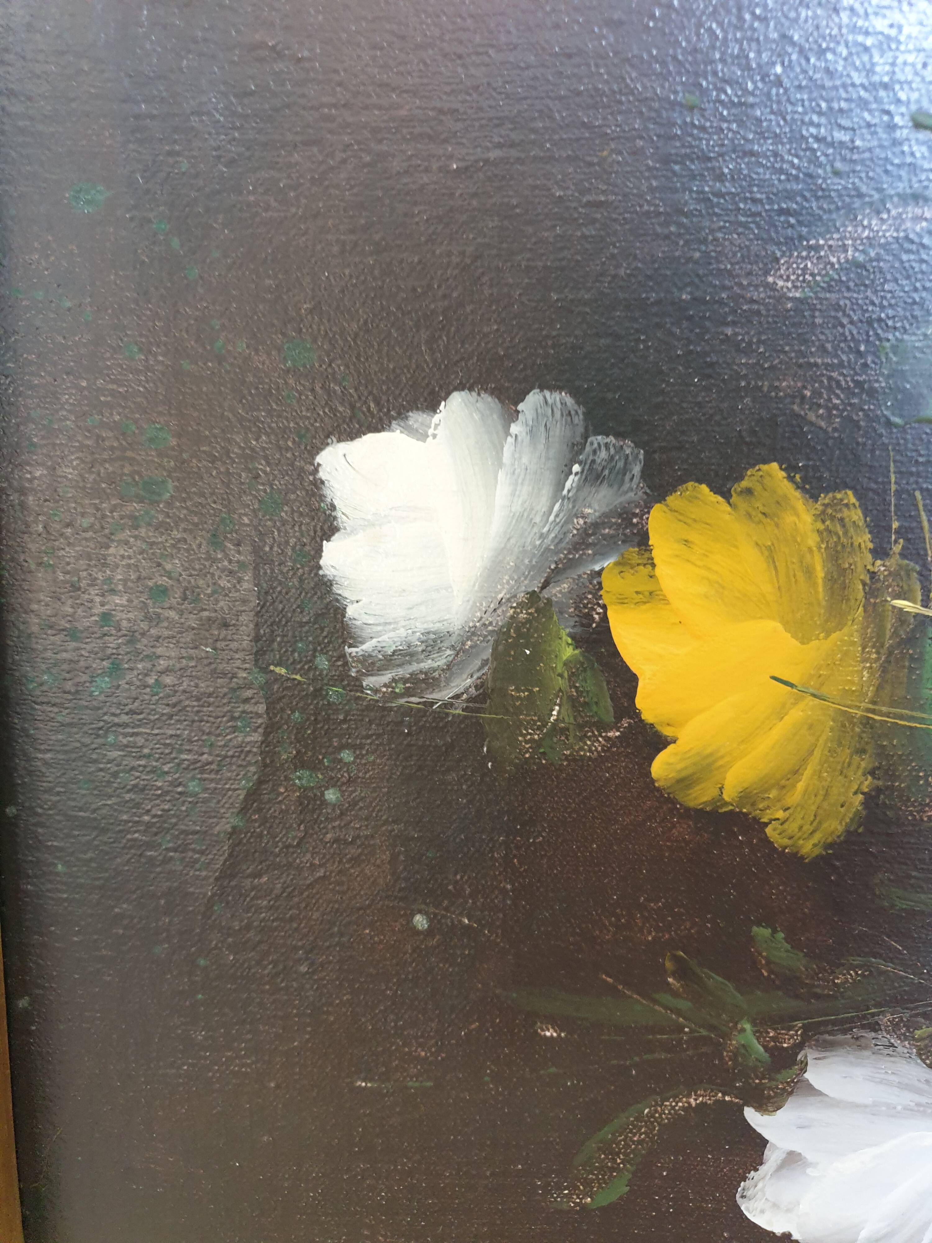 Oil on canvas with bouquet