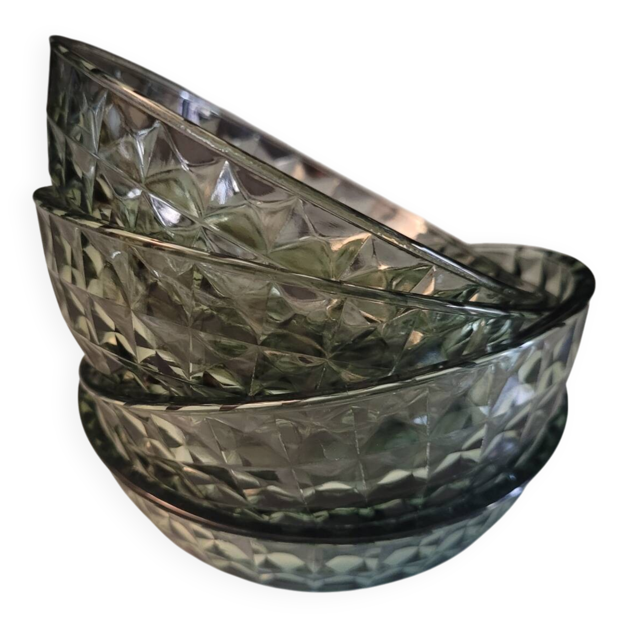 Set of 4 smoked green molded glass bowls - 1970s