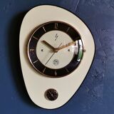 Vintage formica clock asymmetrical silent wall clock "SMI yellow black"
