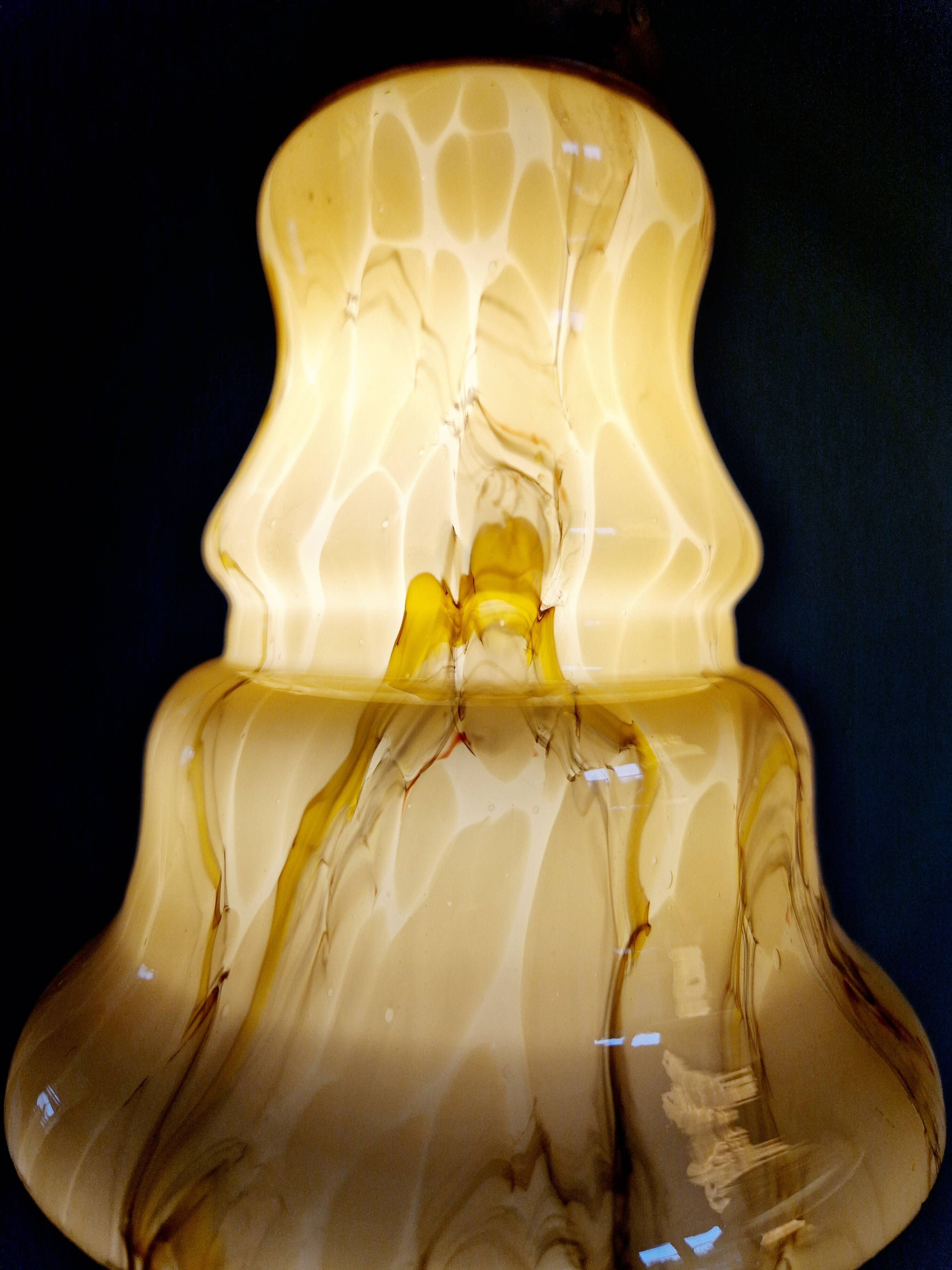 Set of 3 Art Deco marbled opaline pendant lights, 1920s-30s