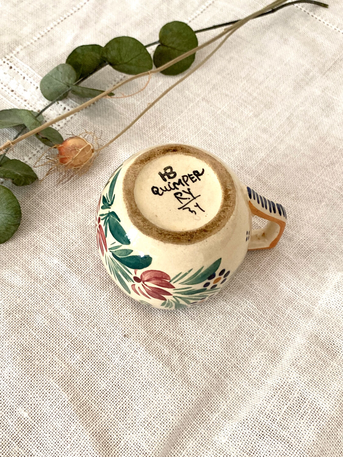 Quimper HB earthenware coffee cup